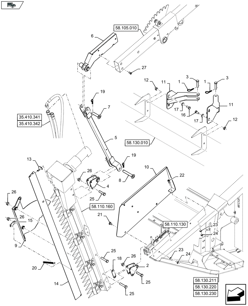 Схема запчастей Case IH 3050-35FT - (58.110.111) - VERTICAL KNIFE - LH - F954955 (58) - ATTACHMENTS/HEADERS