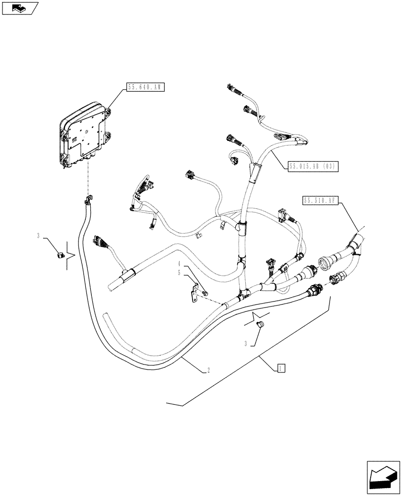 Схема запчастей Case IH FARMALL 105C - (55.100.CQ[02]) - VAR - 332789, 334219 - POWER HARNESS, W/O CAB (55) - ELECTRICAL SYSTEMS