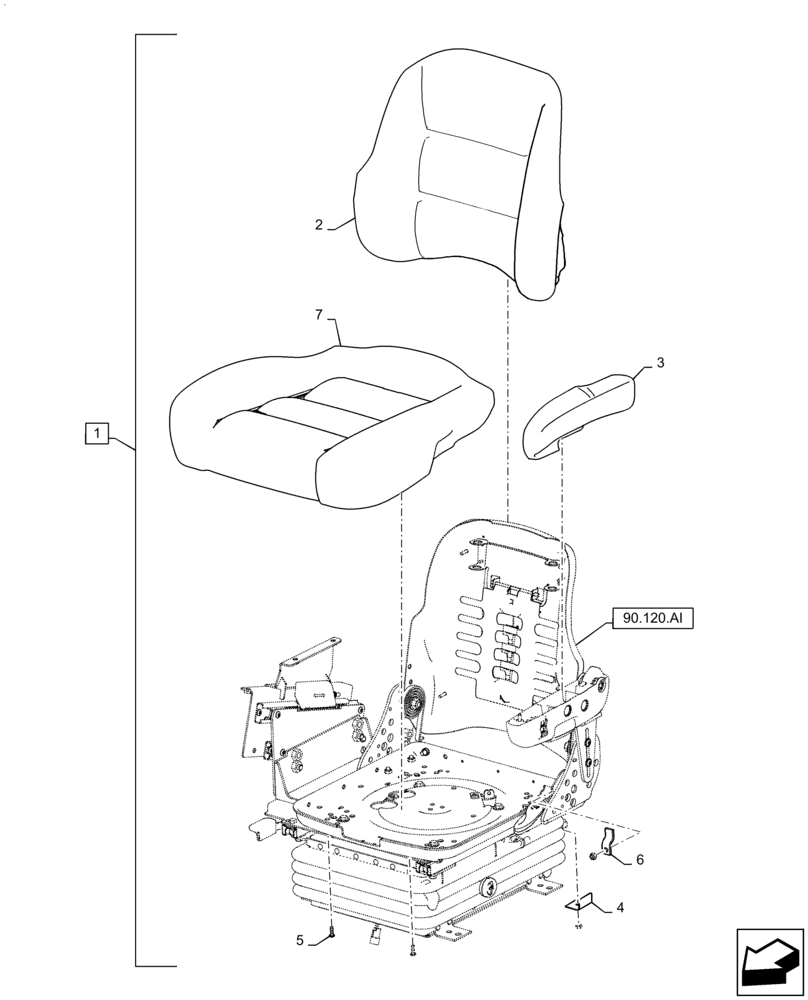 Схема запчастей Case IH 7130 - (90.120.AE) - SEAT, CAB, LUXURY CAB, STANDARD (90) - PLATFORM, CAB, BODYWORK AND DECALS