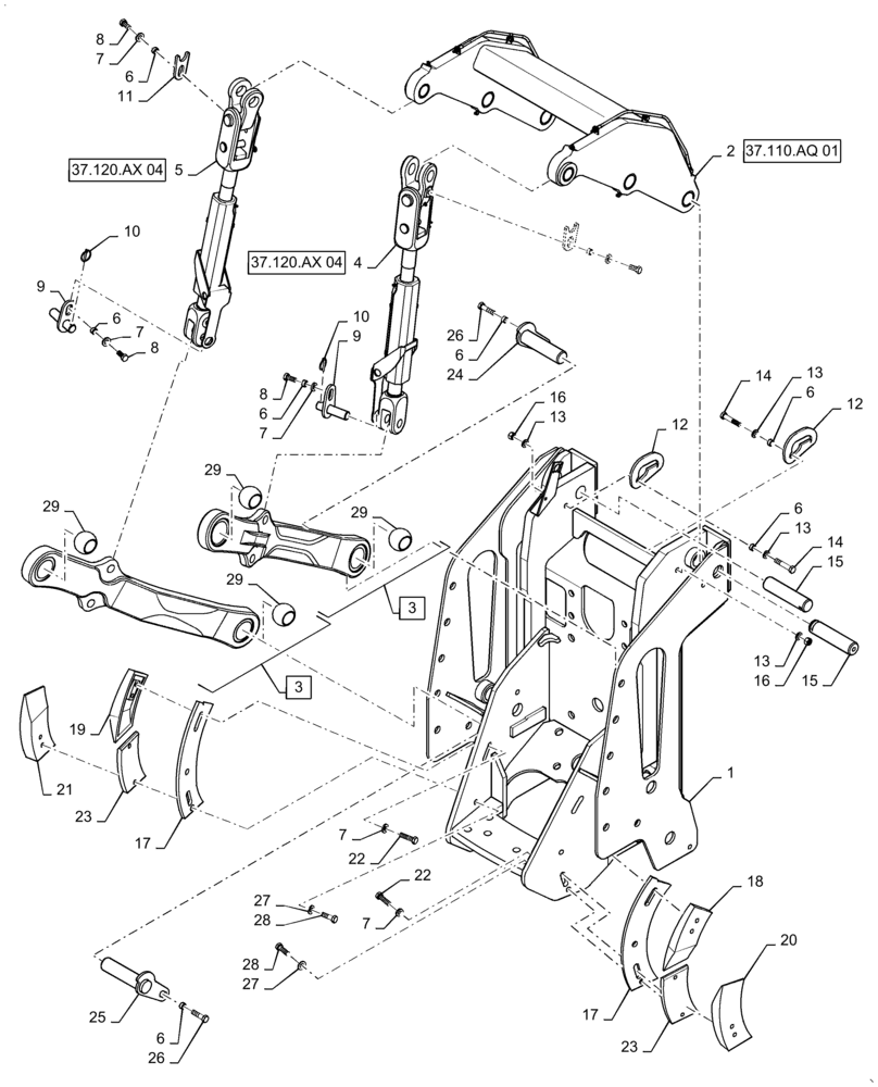 Схема запчастей Case IH STEIGER 400 - (37.120.AX[03]) - 3 POINT HITCH MOUNT / ASSY, BSN ZDF138000 (37) - HITCHES, DRAWBARS & IMPLEMENT COUPLINGS