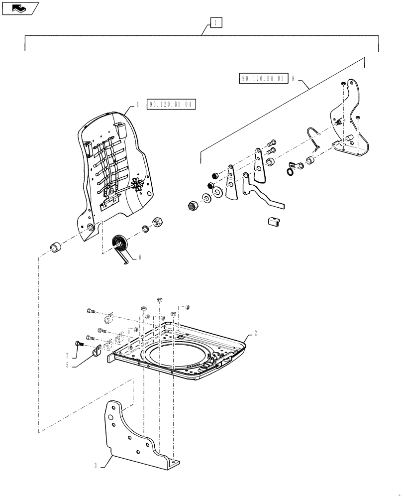 Схема запчастей Case IH STEIGER 350 - (90.120.BH[02]) - SEAT SUPPORT / TOP ASSY. (90) - PLATFORM, CAB, BODYWORK AND DECALS
