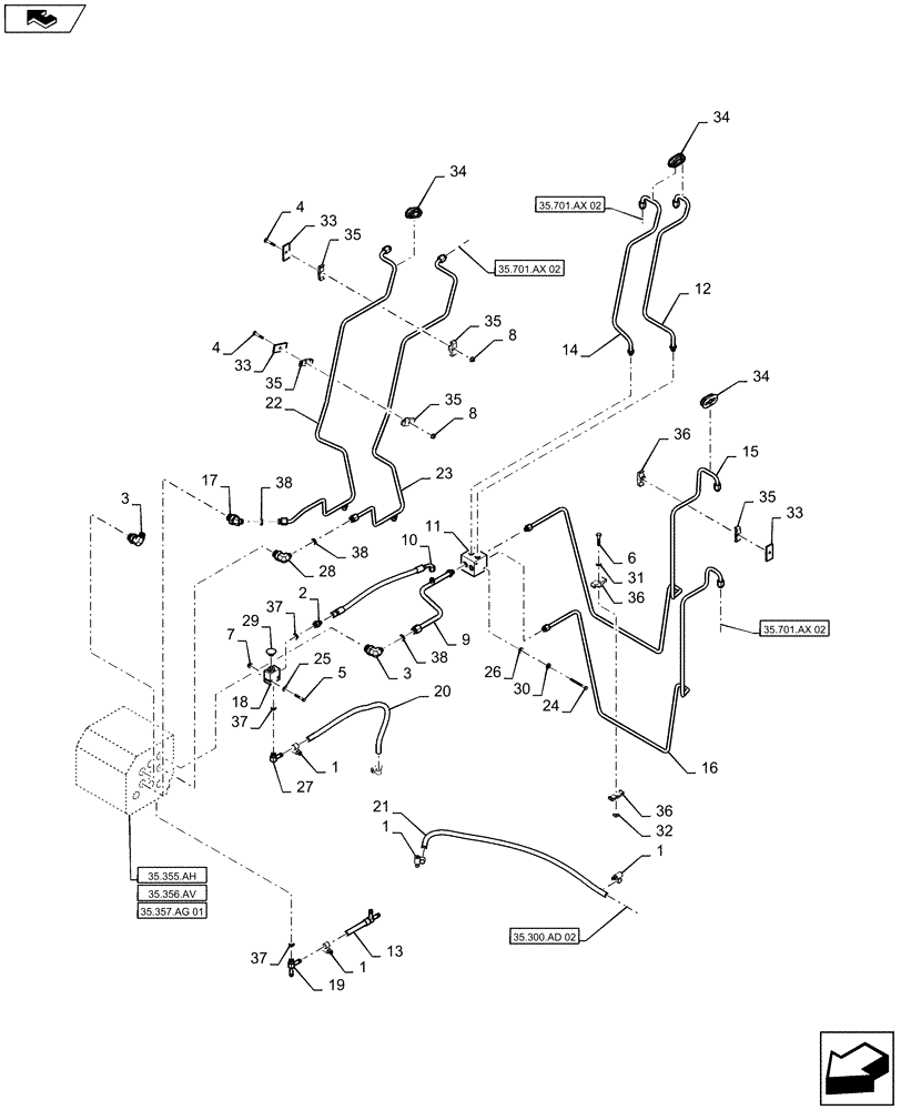 Схема запчастей Case IH SR220 - (35.701.AX[01]) - LOADER VALVE PLUMBING (35) - HYDRAULIC SYSTEMS