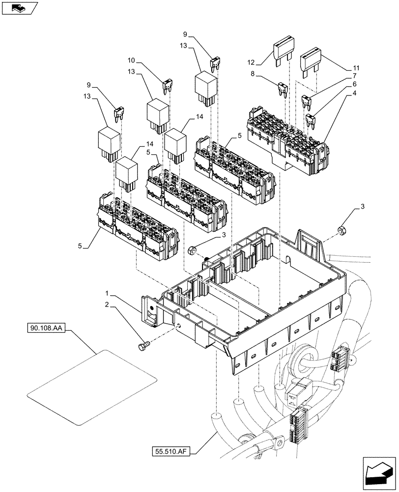 Схема запчастей Case IH FARMALL 105C - (55.100.DO[01]) - VAR - 390754, 334435, 334436, 335754 - FUSE BOX, FUSE HOLDER, RELAY, W/ CAB (55) - ELECTRICAL SYSTEMS