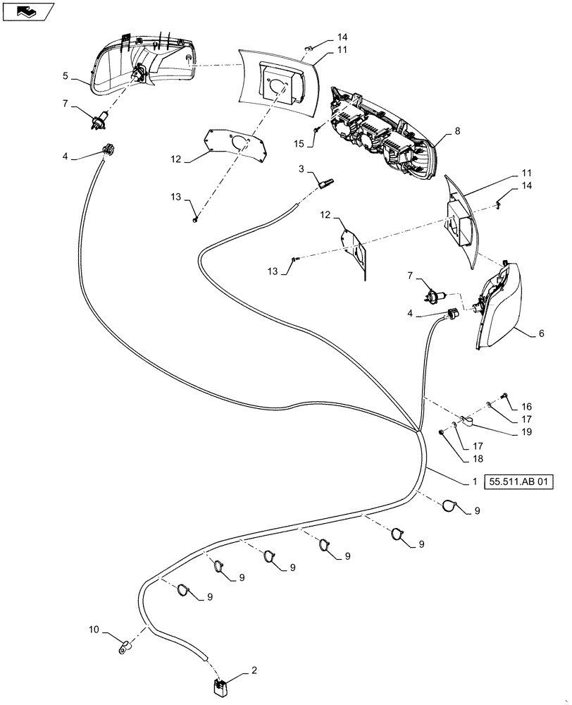 Схема запчастей Case IH STEIGER 450 - (55.404.AQ[02]) - HEADLAMP - HALOGEN, LH DIP - CENTER LIGHT & HARNESS (55) - ELECTRICAL SYSTEMS