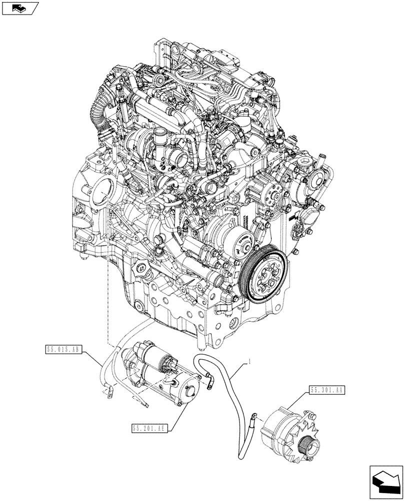 Схема запчастей Case IH FARMALL 85C - (55.201.AU) - VAR - 331789, 332789, 334216, 334218, 334219 - HARNESS, STARTER & ALTERNATOR (55) - ELECTRICAL SYSTEMS