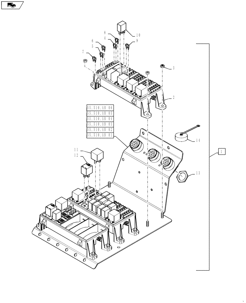 Схема запчастей Case IH STEIGER 450 - (55.510.AF[03]) - CAB - MAIN ELECTRONICS, HARNESS WITH FUSES AND RELAYS (55) - ELECTRICAL SYSTEMS