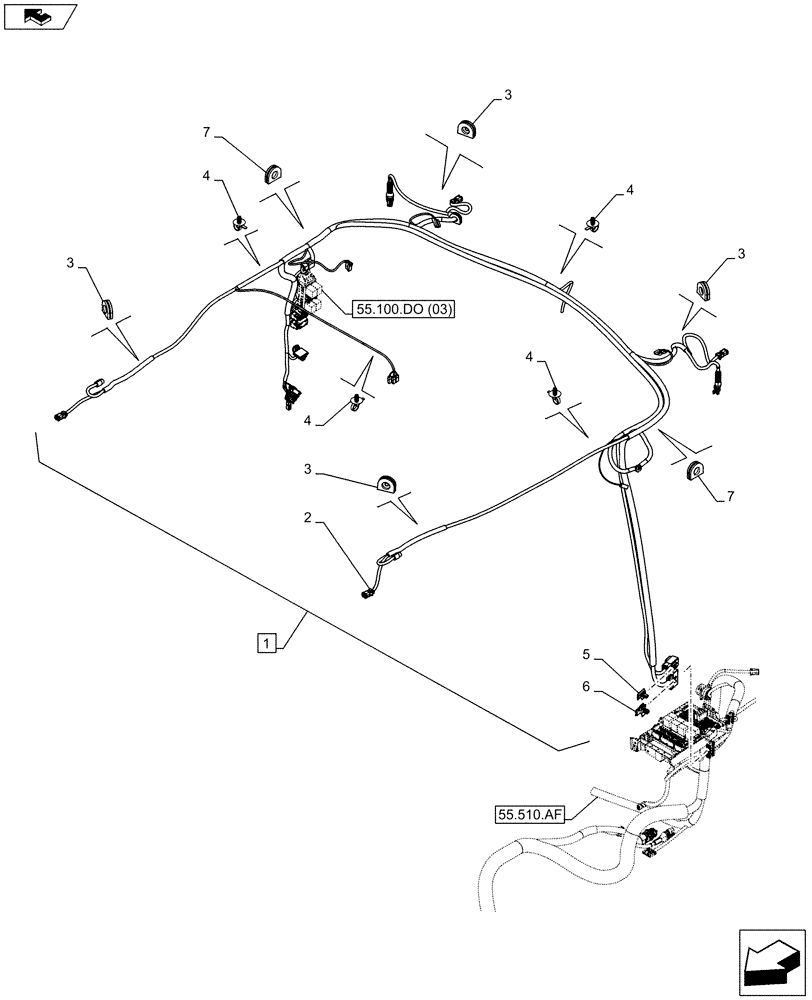 Схема запчастей Case IH FARMALL 115C - (55.510.AH[02]) - VAR - 391754, 336754 - CAB ROOF, WIRE HARNESS - NA (55) - ELECTRICAL SYSTEMS