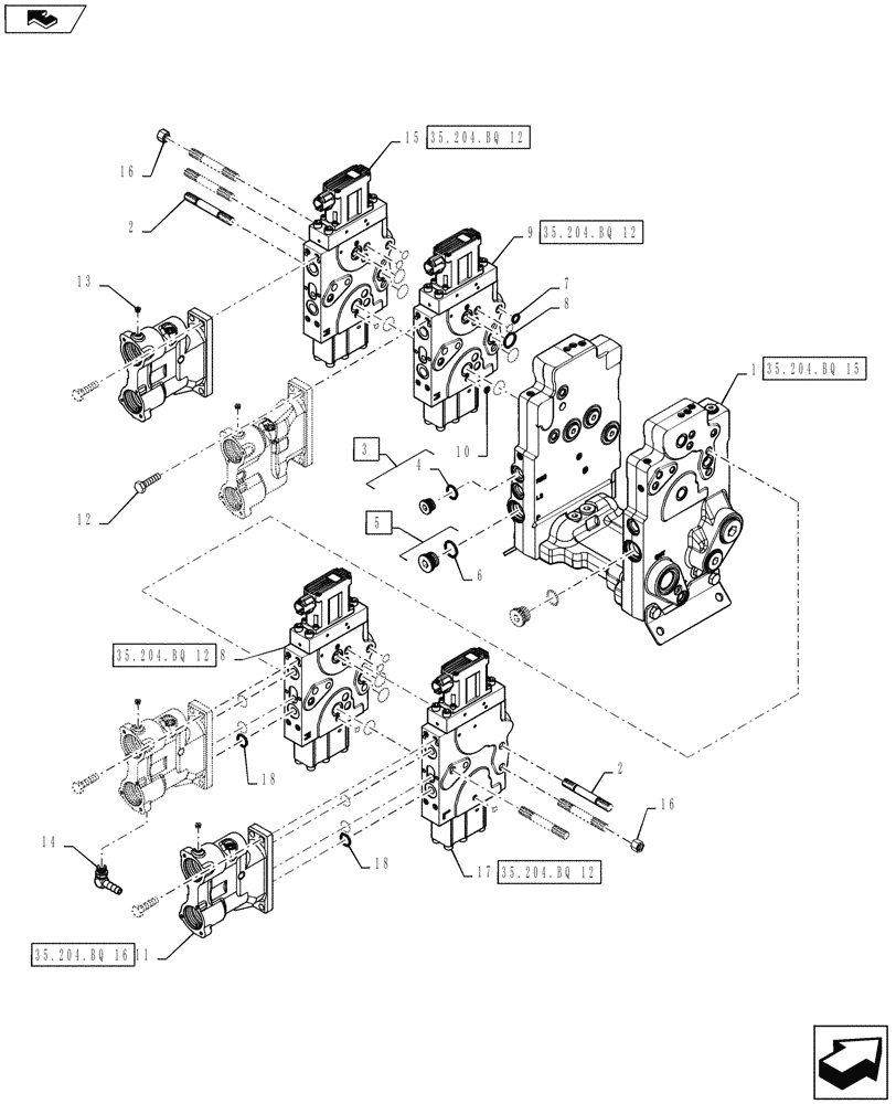 Схема запчастей Case IH STEIGER 350 - (35.204.BQ[01]) - AUXILIARY CONTROL VALVE - 4 SPOOL (35) - HYDRAULIC SYSTEMS