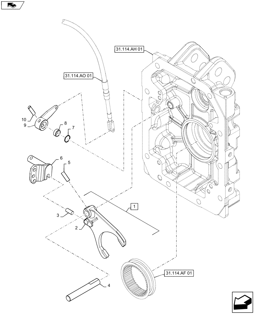 Схема запчастей Case IH MAXXUM 110 - (31.114.AO[02]) - 2 SPEED REAR PTO - SPEED SELECTION INTERNAL CONTROLS (31) - IMPLEMENT POWER TAKE OFF