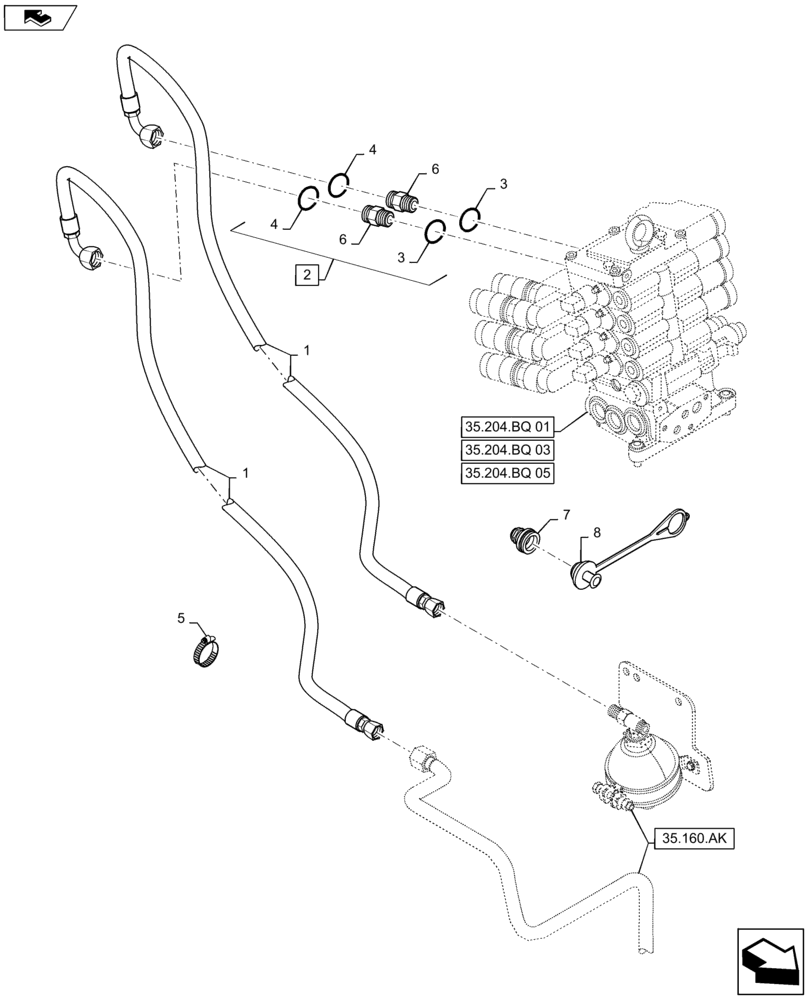 Схема запчастей Case IH MAXXUM 120 - (35.160.AB[04]) - VAR - 331926 - TUBES FOR FRONT HPL FROM EHR VALVES (35) - HYDRAULIC SYSTEMS