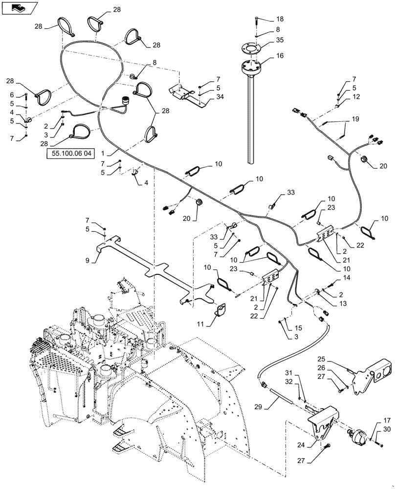 Схема запчастей Case IH STEIGER 400 - (55.101.AC[04]) - REAR FRAME WIRE HARNESS LAYOUT - SUSPENDED CAB - EURO (55) - ELECTRICAL SYSTEMS