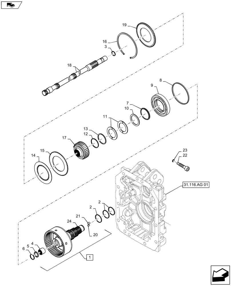 Схема запчастей Case IH MAXXUM 140 - (31.116.AH) - VAR - 330801, 332805 + STD - REAR PTO ASSY, CONTROL, SHAFT AND CLUTCH (31) - IMPLEMENT POWER TAKE OFF