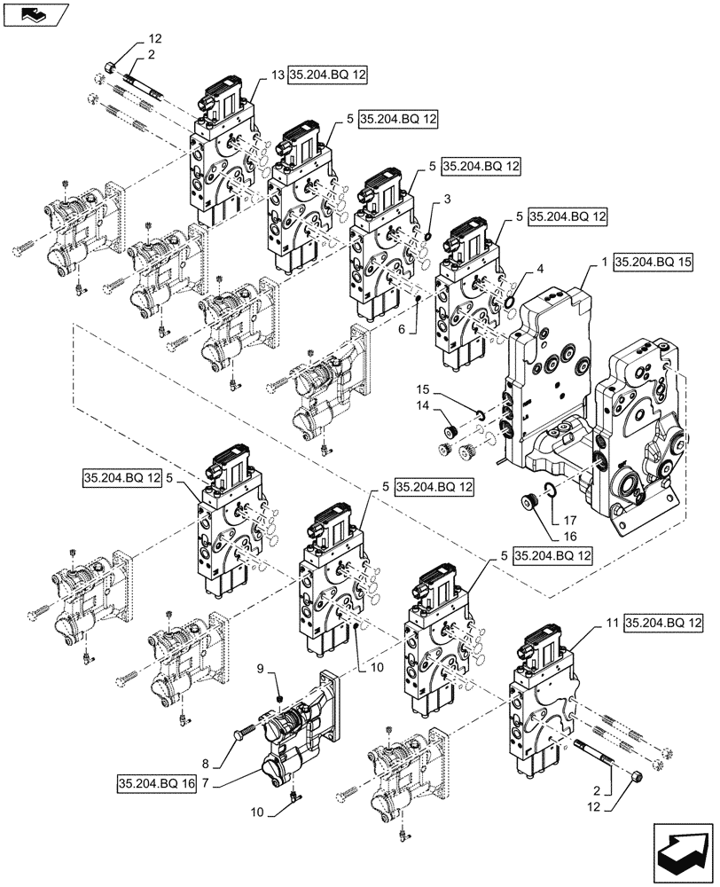 Схема запчастей Case IH STEIGER 500 - (35.204.BQ[10]) - AUXILIARY CONTROL VALVE - 8 SPOOL (35) - HYDRAULIC SYSTEMS