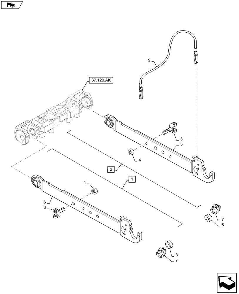 Схема запчастей Case IH MAXXUM 120 - (37.120.AO[01]) - VAR - 330921, 331921, 743696 - TOOLING CONNECTION UNIT - LOWER ARMS (37) - HITCHES, DRAWBARS & IMPLEMENT COUPLINGS