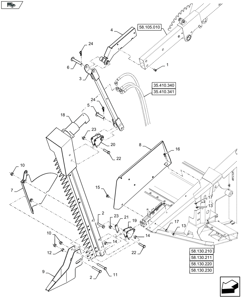 Схема запчастей Case IH 3050-25FT H - (58.110.110) - VERTICAL KNIFE - LH - C953 (58) - ATTACHMENTS/HEADERS