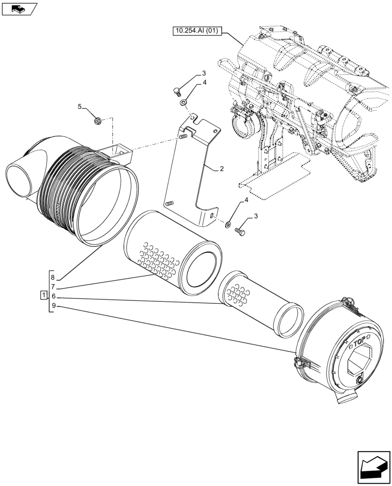 Схема запчастей Case IH FARMALL 115U - (10.202.AB[01]) - VAR - 390200, 330200 - AIR CLEANER (10) - ENGINE