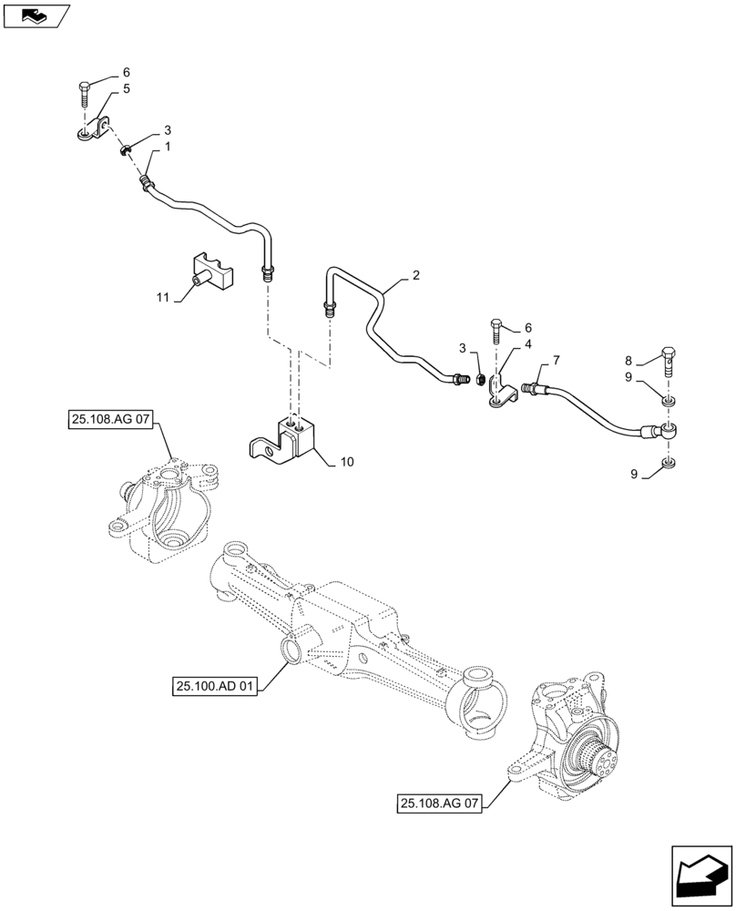 Схема запчастей Case IH MAXXUM 140 - (33.204.AG[03]) - VAR - 330425 - CL.3 FRONT AXLE - BRAKE PIPES (33) - BRAKES & CONTROLS