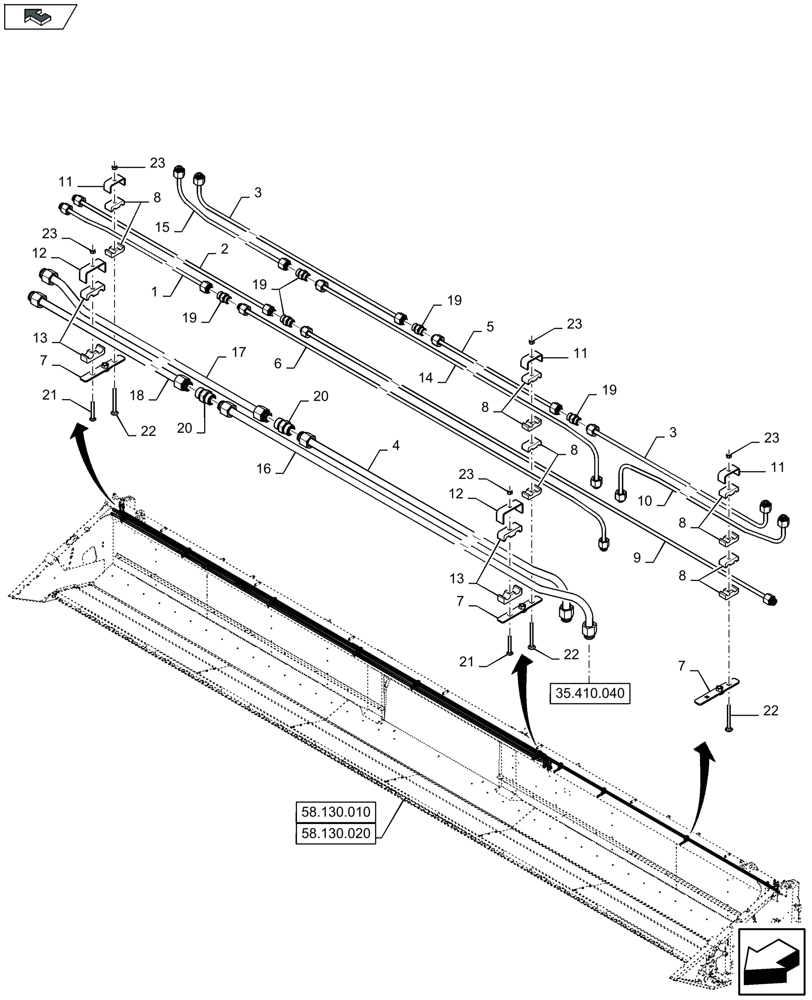 Схема запчастей Case IH 3050-30FT - (35.410.020) - HYDRAULIC TUBES, UPPER BEAM, PRE-ASSEMBLY (35) - HYDRAULIC SYSTEMS