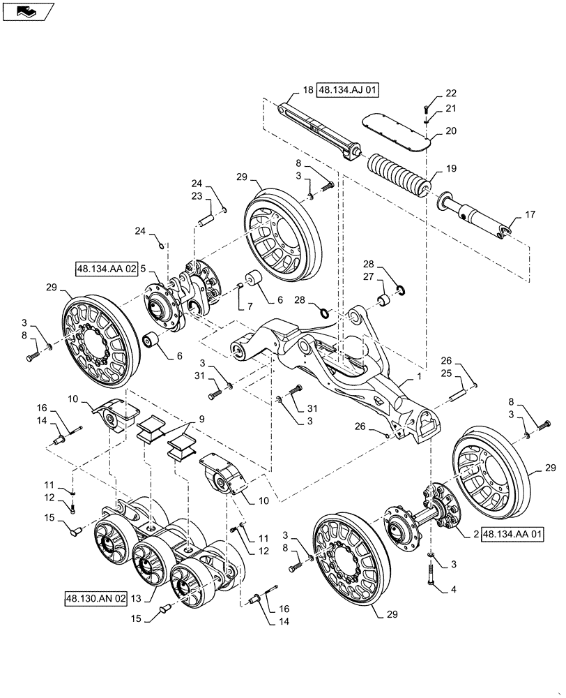 Схема запчастей Case IH STEIGER 500 - (48.130.AN[01]) - TRACK ASSY - UNDERCARRIAGE ASSY. - 16" THRU 24" NARROW WHEEL (48) - TRACKS & TRACK SUSPENSION