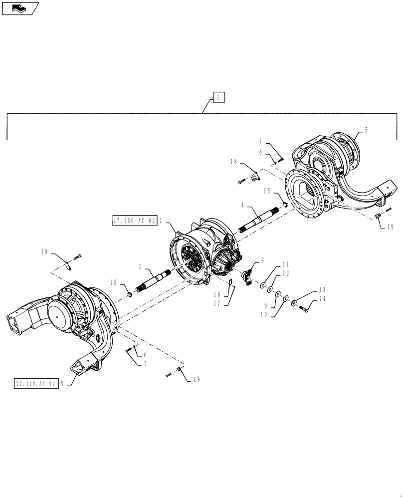 Схема запчастей Case IH STEIGER 450 - (27.100.AD[01]) - REAR AXLE ASSY - REAR TRACK W/ DIFF LOCK (27) - REAR AXLE SYSTEM