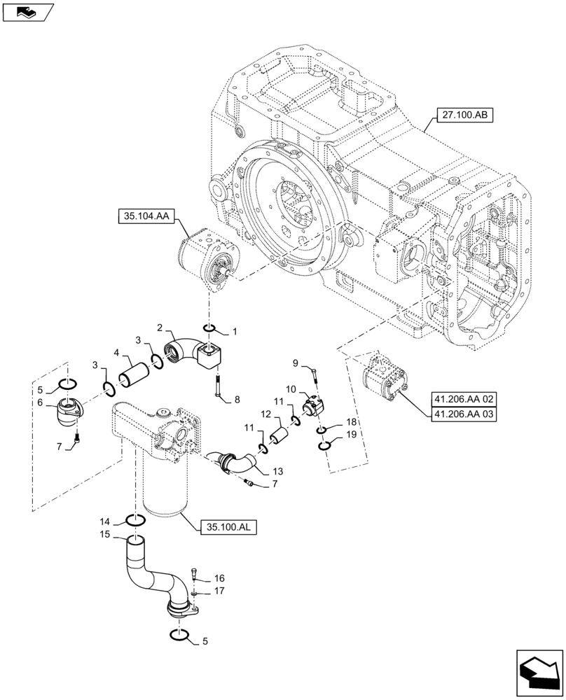 Схема запчастей Case IH MAXXUM 115 - (35.104.AF) - HYDRAULIC PUMP 80 L/MIN FD - PIPES (35) - HYDRAULIC SYSTEMS