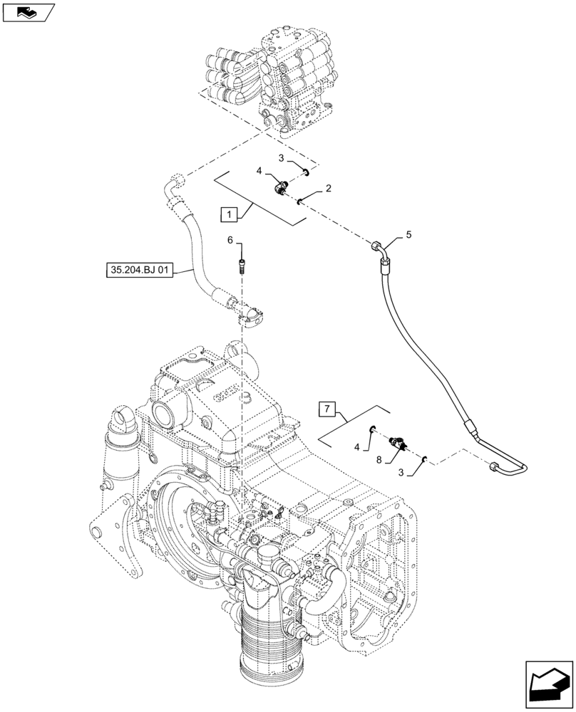 Схема запчастей Case IH MAXXUM 120 - (35.106.AS[01]) - VAR - 330862, 338851, 743733 + STD - HYDRAULIC PUMP 113 L/MIN CCLS - REAR REMOTES PILOT LINE (35) - HYDRAULIC SYSTEMS