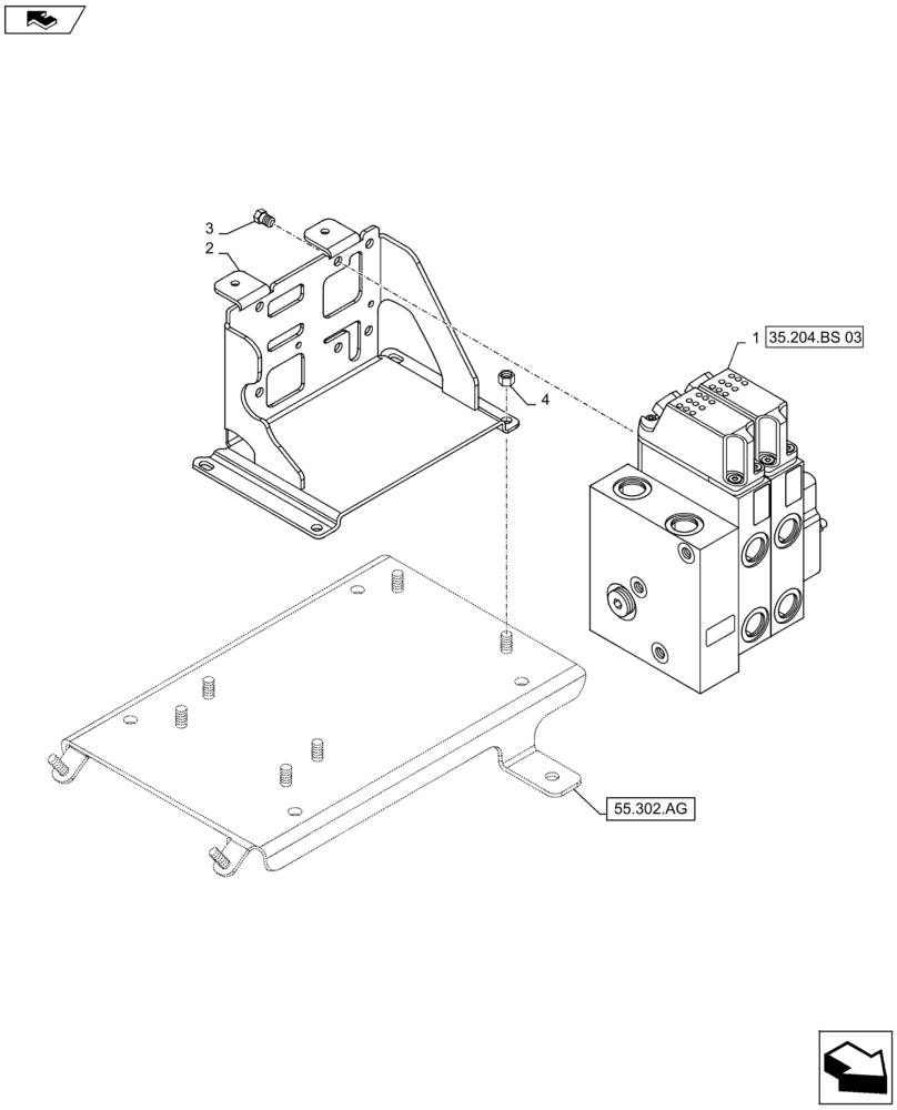 Схема запчастей Case IH MAXXUM 110 - (35.204.BS[01]) - VAR - 330560, 333560, 743689 - 2 ELECTRONIC MID MOUNTED VALVES -DISTRIBUTOR AND SUPPORT (35) - HYDRAULIC SYSTEMS