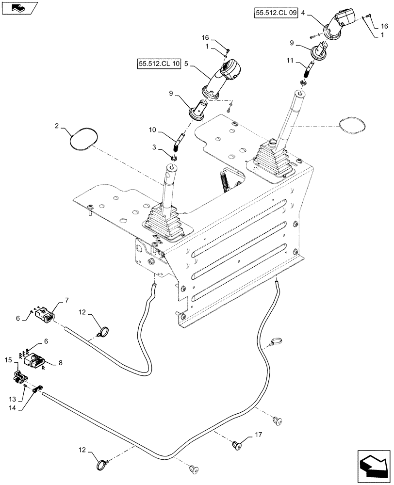 Схема запчастей Case IH TR270 - (55.512.CL[08]) - LEVEL 200 HANDLE GRIPS, 2-SPEED MECHANICAL CONTROLS, W/O MULTI-FUNCTION ELECTRICAL CONTROL (55) - ELECTRICAL SYSTEMS