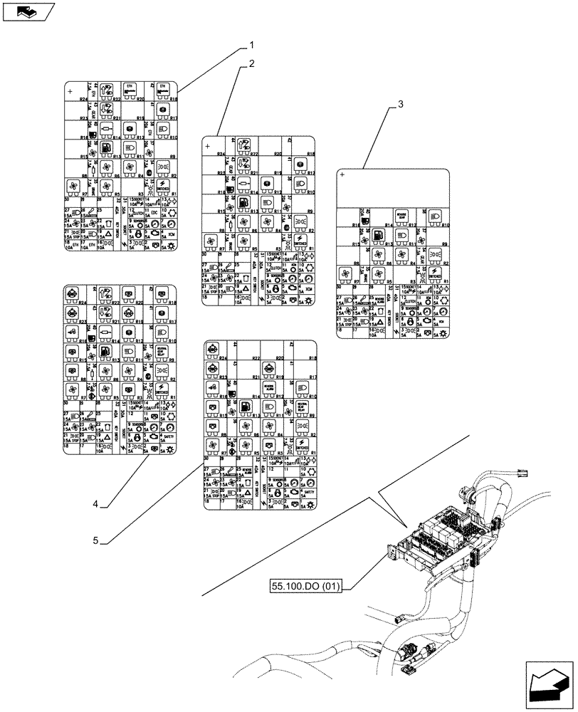 Схема запчастей Case IH FARMALL 85C - (90.108.AA[08]) - VAR - 390754, 334435, 334436, 335754 - FUSE BOX, DECAL, W/ CAB (90) - PLATFORM, CAB, BODYWORK AND DECALS