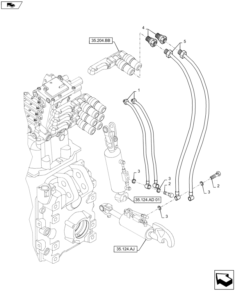 Схема запчастей Case IH MAXXUM 140 - (35.124.AE) - VAR - 330921, 331921, 743696, 332923 - CAT 2/3 QUICK ATTACH LINKS FOR HYDRAULIC LINKAGE ADJUSTMENT - PIPES (35) - HYDRAULIC SYSTEMS