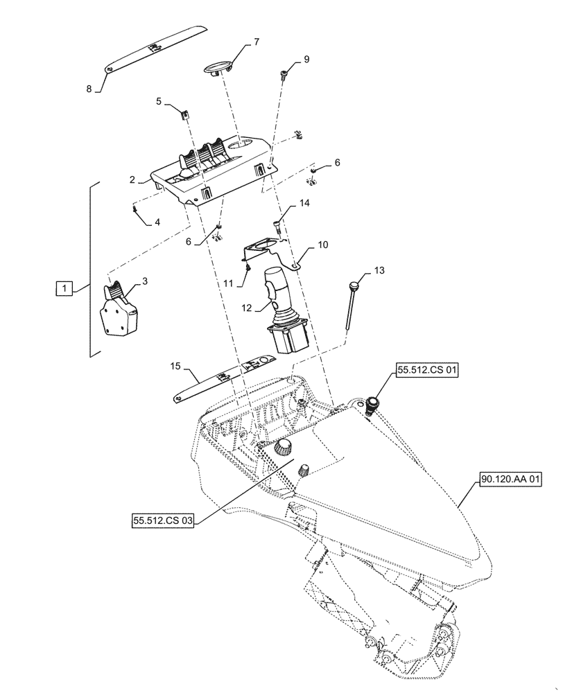 Схема запчастей Case IH STEIGER 450 - (55.512.CS[04]) - ARMREST CONTROLS - ELECTROHYDRAULIC REMOTE LEVERS AND JOYSTICK, 4 AND 8 REMOTES (55) - ELECTRICAL SYSTEMS