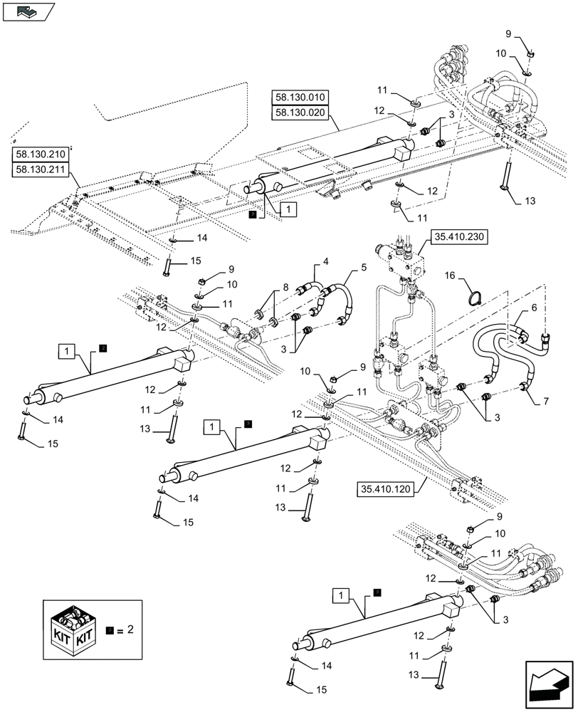 Схема запчастей Case IH 3050-35FT - (35.410.210) - HYDRAULICS FOR ADJUSTABLE FLOOR - CYLINDERS - C941 (35) - HYDRAULIC SYSTEMS