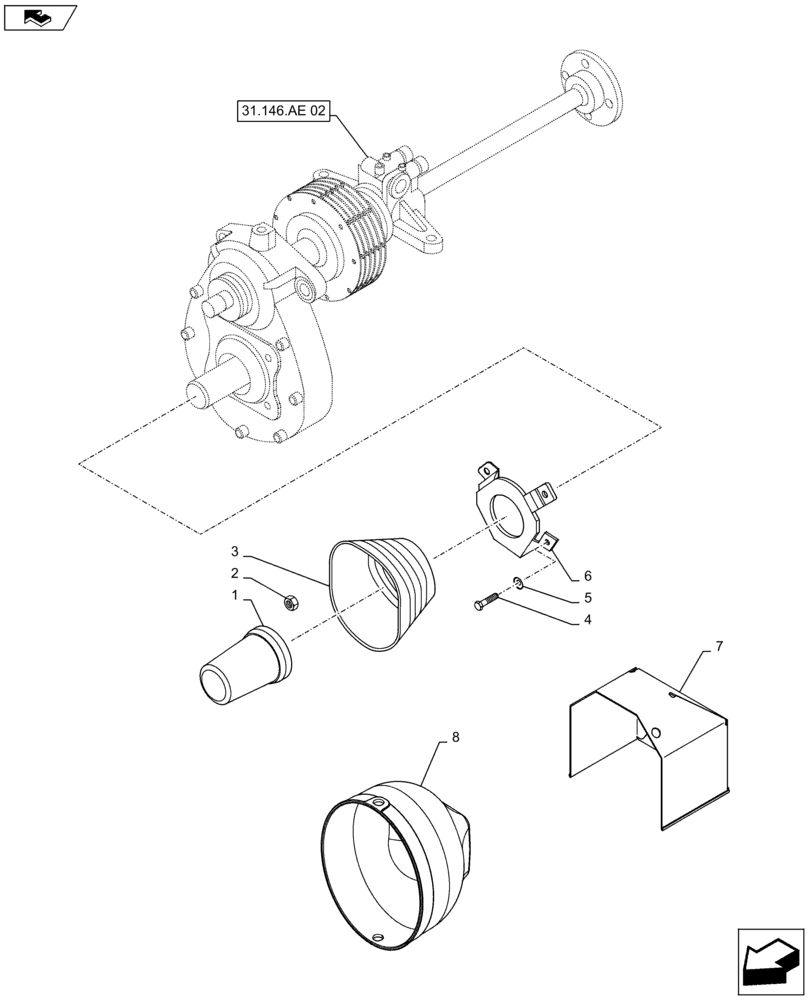 Схема запчастей Case IH MAXXUM 110 - (31.146.AL) - VAR - 333648, 334648, 335648, 332647, 333647, 743700 - INTEGRATED FRONT HPL WITH PTO - GUARDS (31) - IMPLEMENT POWER TAKE OFF