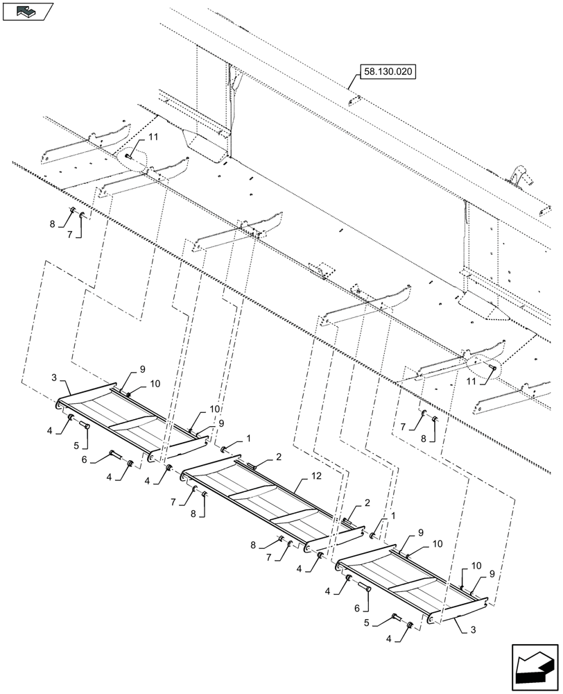 Схема запчастей Case IH 3050-20FT - (58.130.160) - SKID PLATES, CENTER (58) - ATTACHMENTS/HEADERS