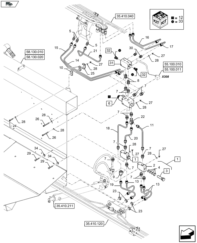 Схема запчастей Case IH 3050-30FT - (35.410.231) - HYDRAULICS FOR ADJUSTABLE FLOOR - VALVES & CONNECTORS - F942974 (35) - HYDRAULIC SYSTEMS