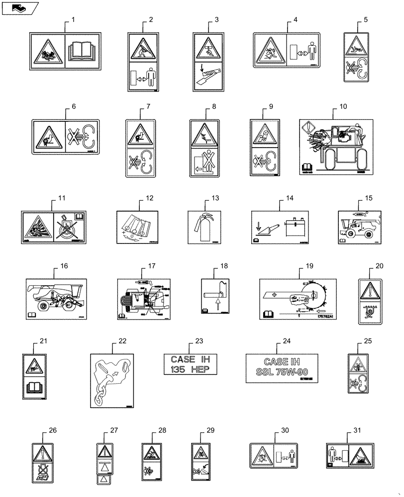 Схема запчастей Case IH 7130 - (90.108.AB[02]) - FRAME, DECALS, WARNING (90) - PLATFORM, CAB, BODYWORK AND DECALS