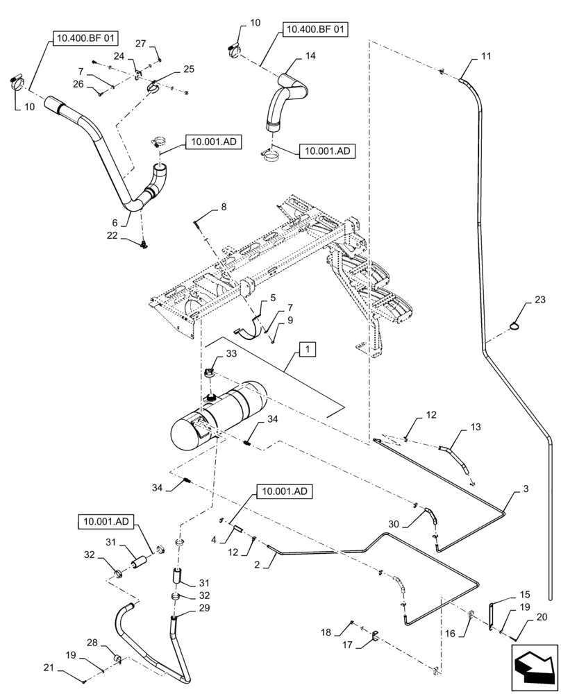 Схема запчастей Case IH 7230 - (10.400.AK[01]) - COOLING SYSTEM LINE, COOLANT EXPANSION RESERVOIR, 7230 (10) - ENGINE