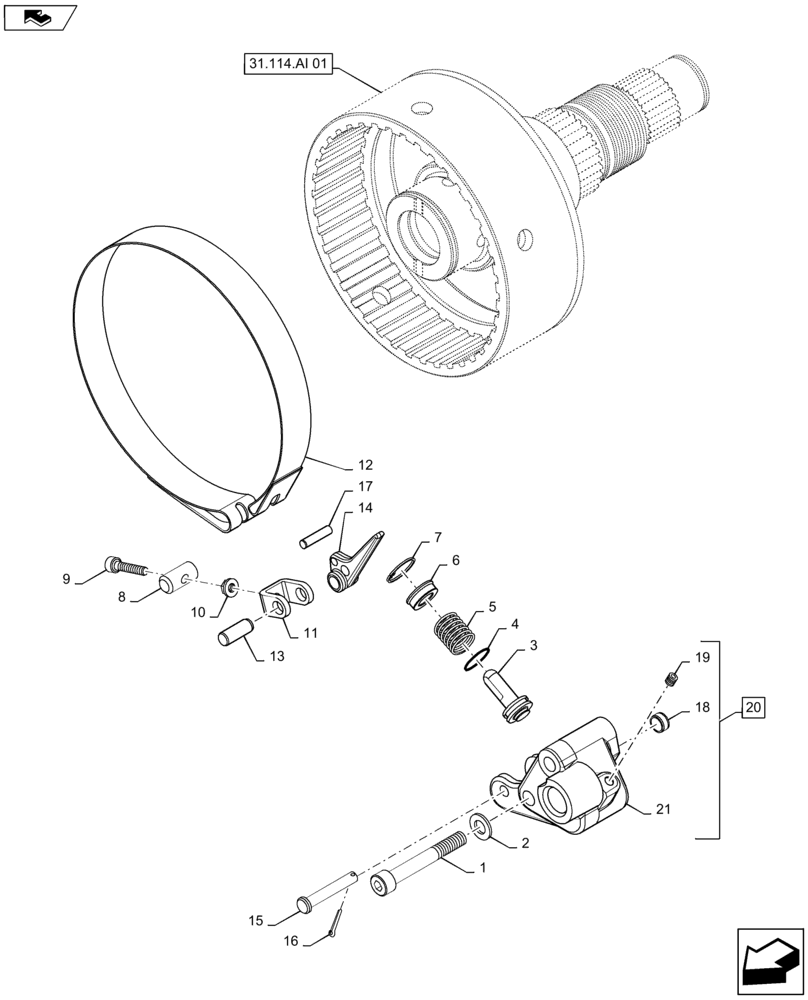 Схема запчастей Case IH MAXXUM 110 - (31.114.AJ[01]) - 2 SPEED REAR PTO - BRAKE BAND (31) - IMPLEMENT POWER TAKE OFF