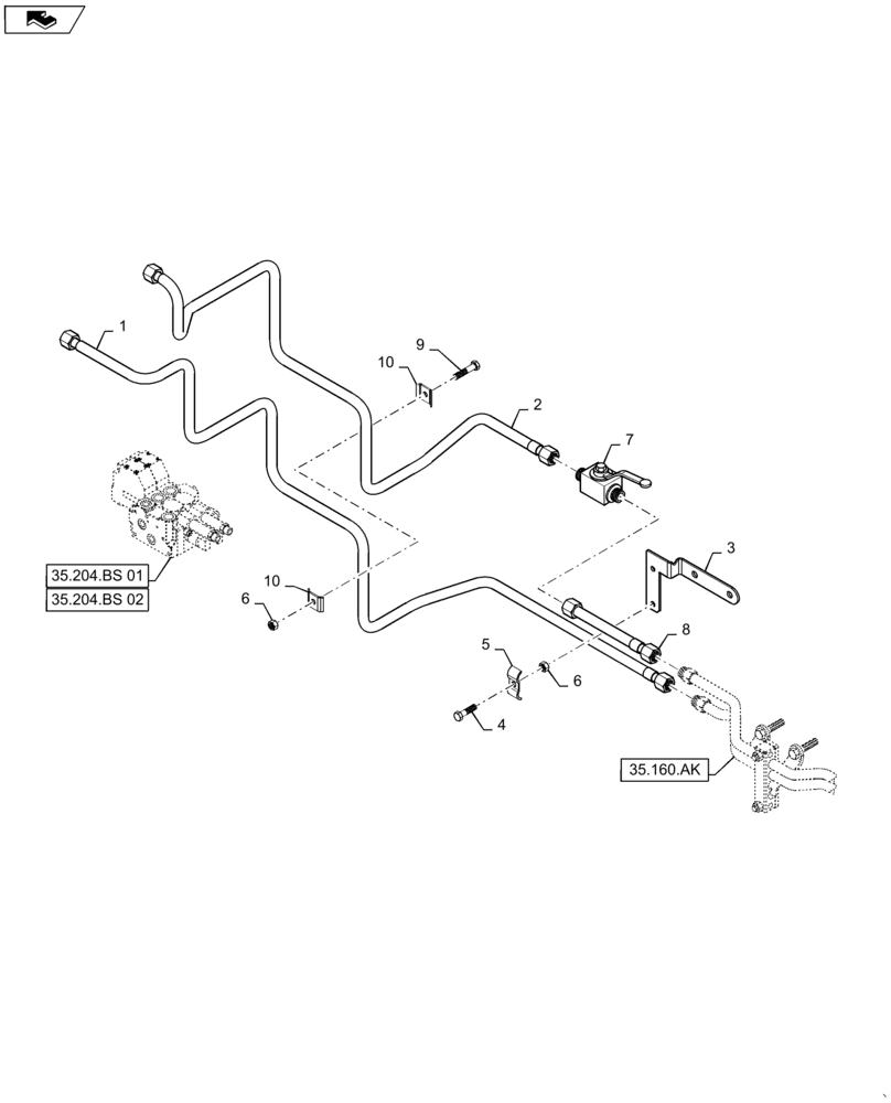 Схема запчастей Case IH MAXXUM 120 - (35.160.AB[05]) - VAR - 332926 - TUBES FOR FRONT HPL FROM MID MOUNT VALVES (35) - HYDRAULIC SYSTEMS