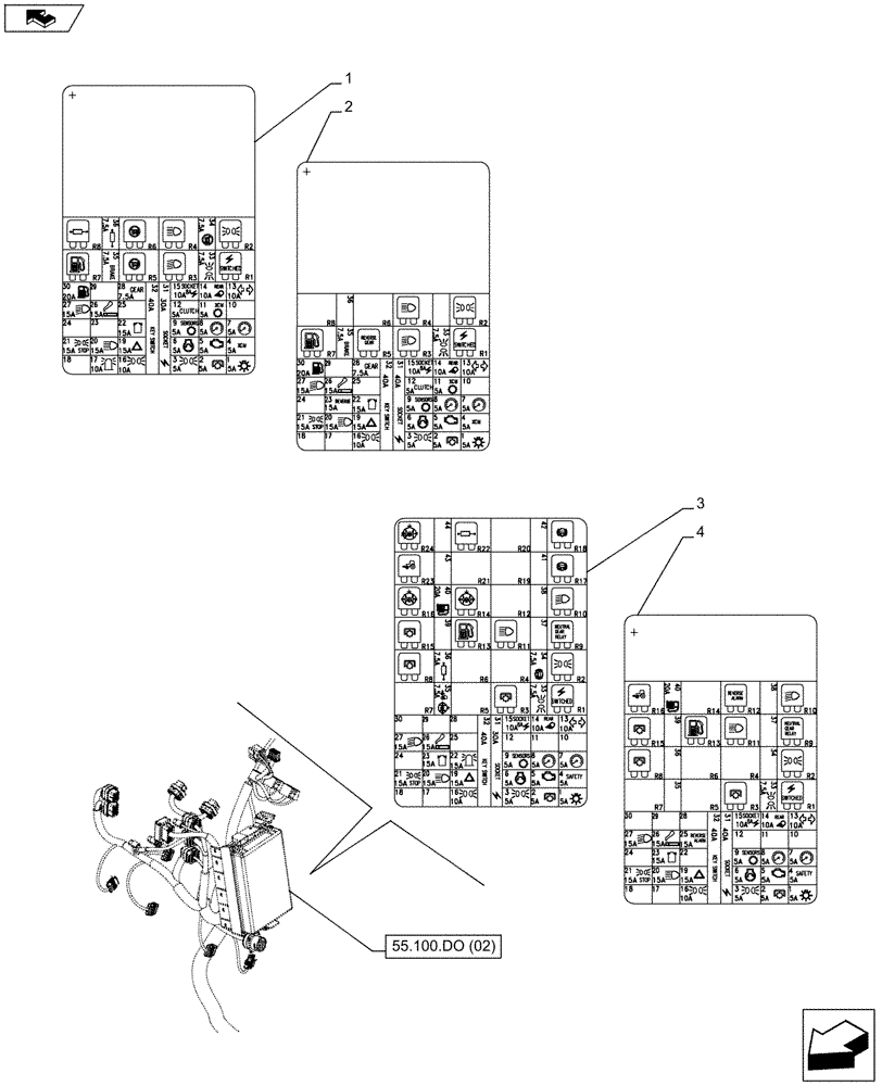 Схема запчастей Case IH FARMALL 85C - (90.108.AA[09]) - VAR - 390754, 334435, 334436, 335754 - FUSE BOX, DECAL, W/O CAB (90) - PLATFORM, CAB, BODYWORK AND DECALS