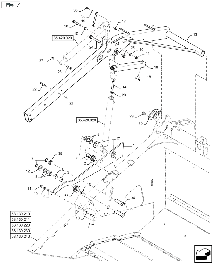 Схема запчастей Case IH 3050-25FT H - (58.105.020) - REEL LIFT SYSTEM, RIGHT-HAND SIDE (58) - ATTACHMENTS/HEADERS