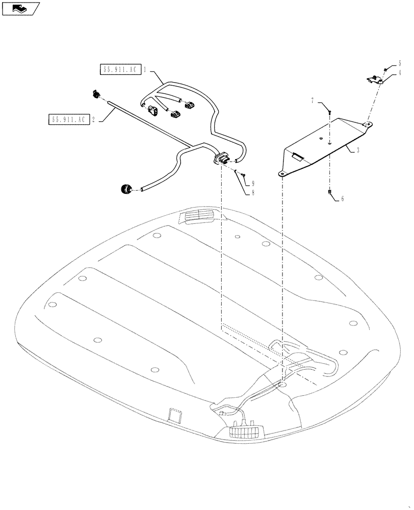 Схема запчастей Case IH STEIGER 450 - (55.911.AD[03]) - GPS RECEIVER - HARNESSES AND MOUNTING BRACKET (55) - ELECTRICAL SYSTEMS