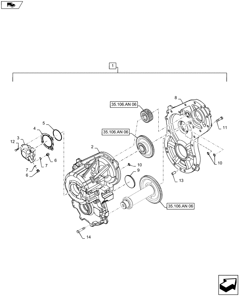 Схема запчастей Case IH STEIGER 450 - (35.106.AN[04]) - PUMP - DRIVE - HYDRAULIC - W/O PTO- HOUSING COVERS AND SERVO (35) - HYDRAULIC SYSTEMS