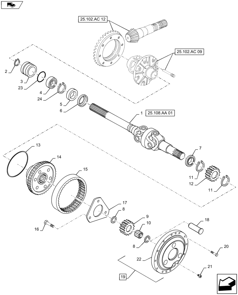 Схема запчастей Case IH MAXXUM 120 - (25.108.AB[01]) - STD CL.3 FRONT AXLE - GEARS AND DIFFERENTIAL AXLE (25) - FRONT AXLE SYSTEM