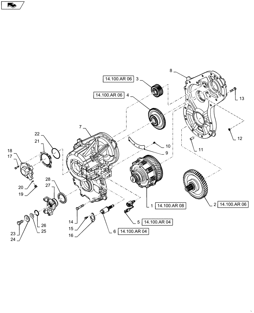 Схема запчастей Case IH STEIGER 400 - (14.100.AR[03]) - PTO - W/ HYDRAULIC PUMP ASSY. (14) - MAIN GEARBOX & DRIVE