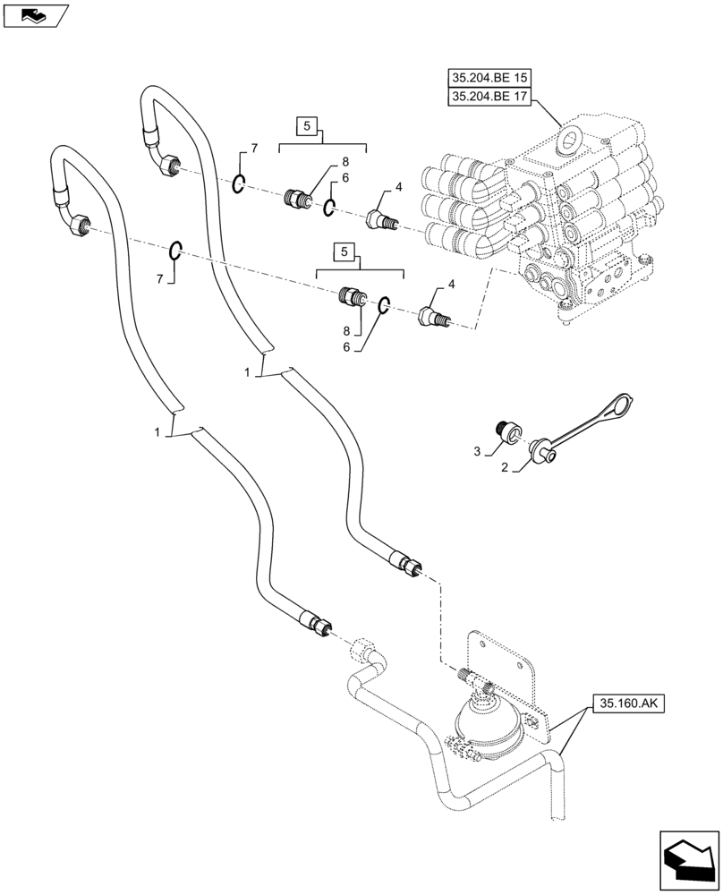 Схема запчастей Case IH MAXXUM 140 - (35.160.AB[06]) - VAR - 330926 - TUBES FOR FRONT HPL FROM MECHANICAL REMOTE VALVES (35) - HYDRAULIC SYSTEMS