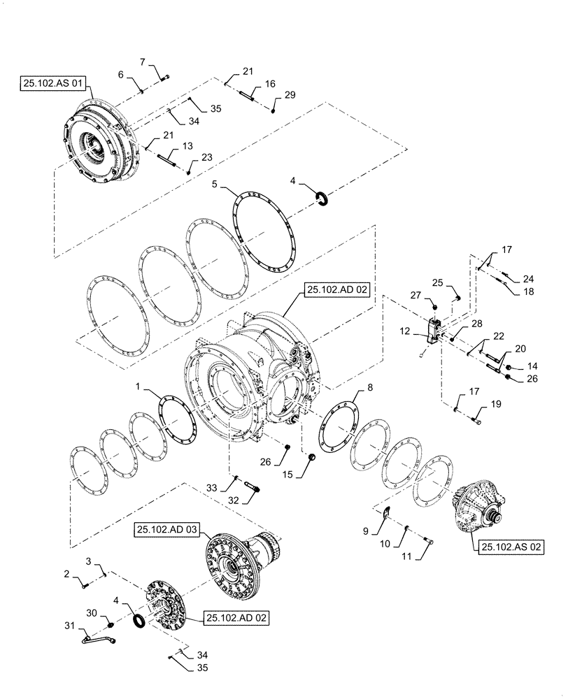 Схема запчастей Case IH STEIGER 350 - (25.102.AD[01]) - FRONT AXLE - CENTER SECTION - W/ DIFF LOCK (25) - FRONT AXLE SYSTEM