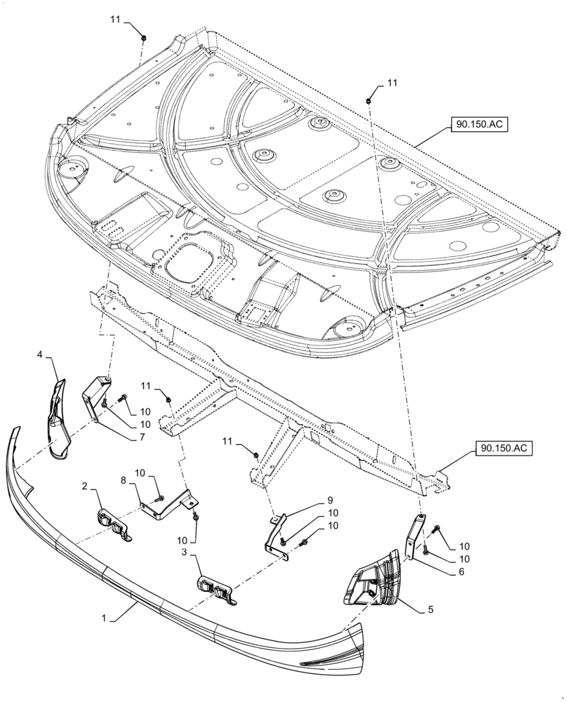 Схема запчастей Case IH 5140 - (90.150.BJ) - COVER ASSY, CAB GUARD (90) - PLATFORM, CAB, BODYWORK AND DECALS