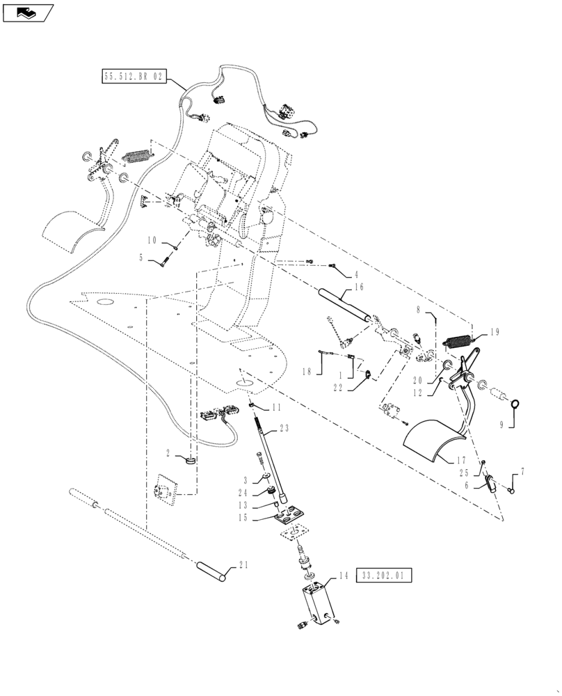 Схема запчастей Case IH STEIGER 450 - (55.512.BR[01]) - CLUTCH AND BRAKE CONTROL PEDALS (55) - ELECTRICAL SYSTEMS