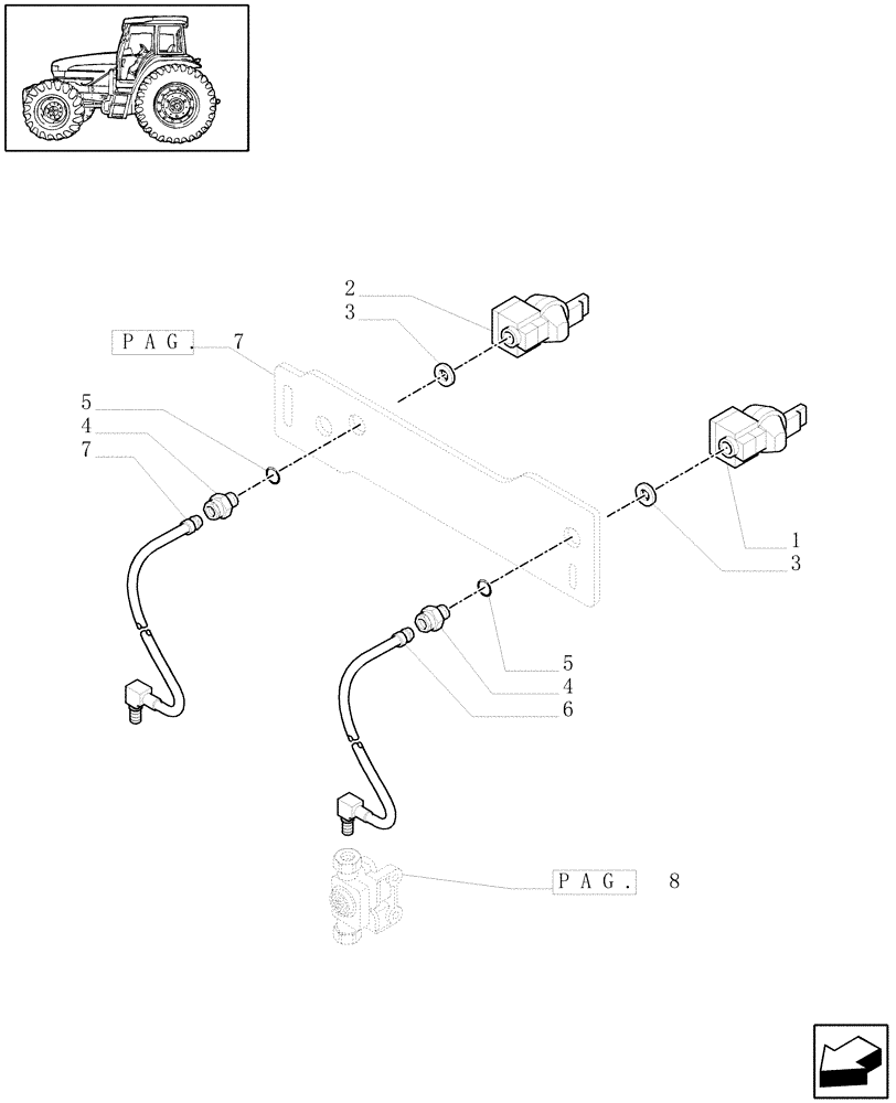 Схема запчастей Case IH MXU110 - (1.68.6/01[10]) - (VAR.385/2) TRAILER AIR BRAKE - QUICK-FIT CONNECTIONS AND PIPES - D5287 (05) - REAR AXLE